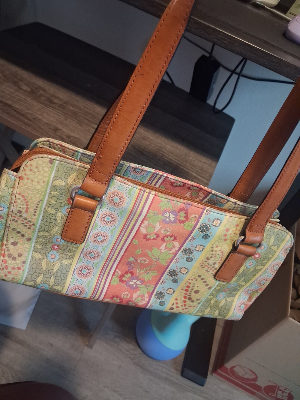 Women's Vintage Fossil Faux Leather Floral Shoulder Bag Leather Straps 12 X 6 - Picture 11 of 15